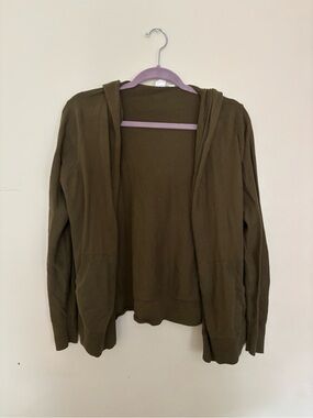 GAP Knit Olive Green Open Front Hooded Cardigan w/ Pockets 100% Cotton